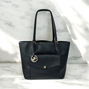 Michael Kors Jet Set Black Saffiano Leather Tote Shoulder Satchel Bag